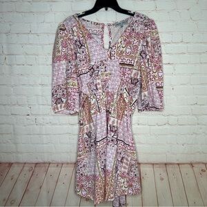 New Absolutely Famous Womens Pink Floral Stretch Dress Puff Sleeve Size XL NWT